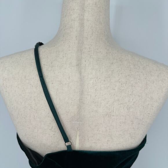 Topshop Petite One Shoulder Green Velvet and Satin Cut Out Midi Dress Womens 8 - Picture 6 of 12